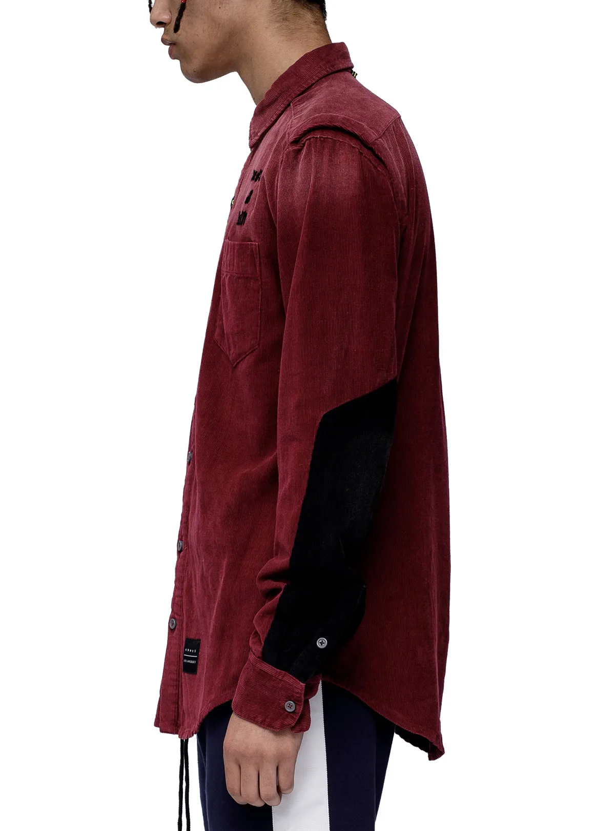 Konus Men's Corduroy Elbow Detail Button up Shirt in Wine