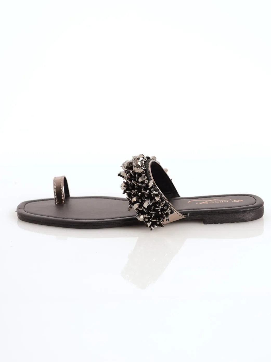 Ladies Beaded Party Toe-Post Sandal - Gunmetal