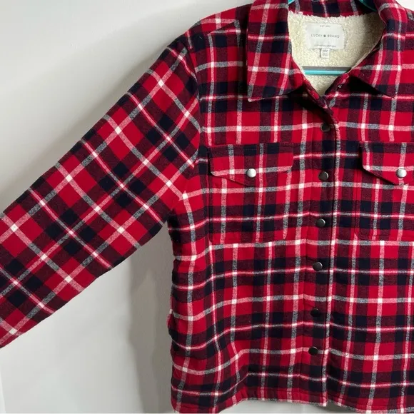 Lucky Brand Faux Shearling Lined Plaid Shirt Jacket