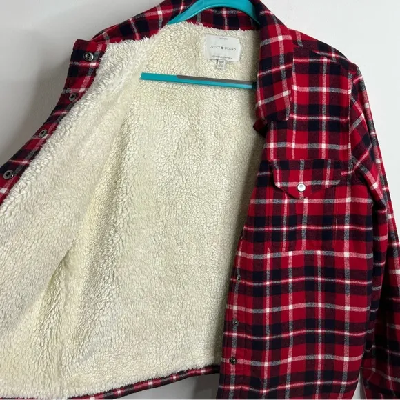 Lucky Brand Faux Shearling Lined Plaid Shirt Jacket