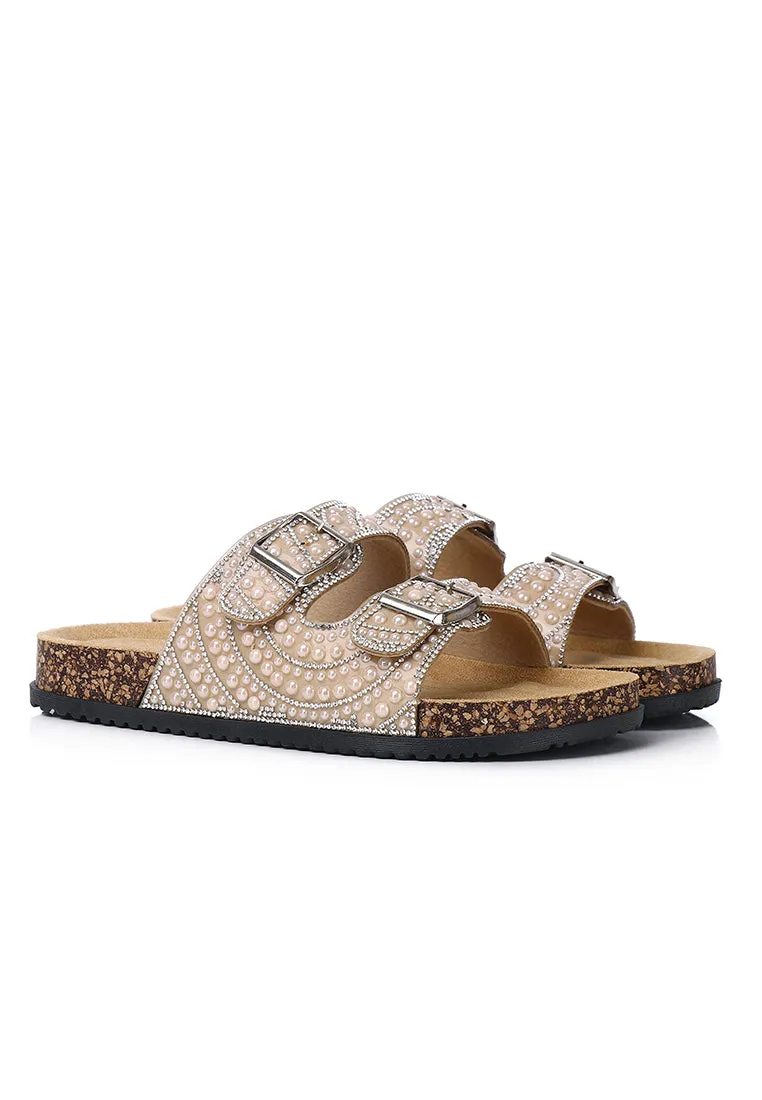 Madison Beaded Two Strap Sandals (Khaki)