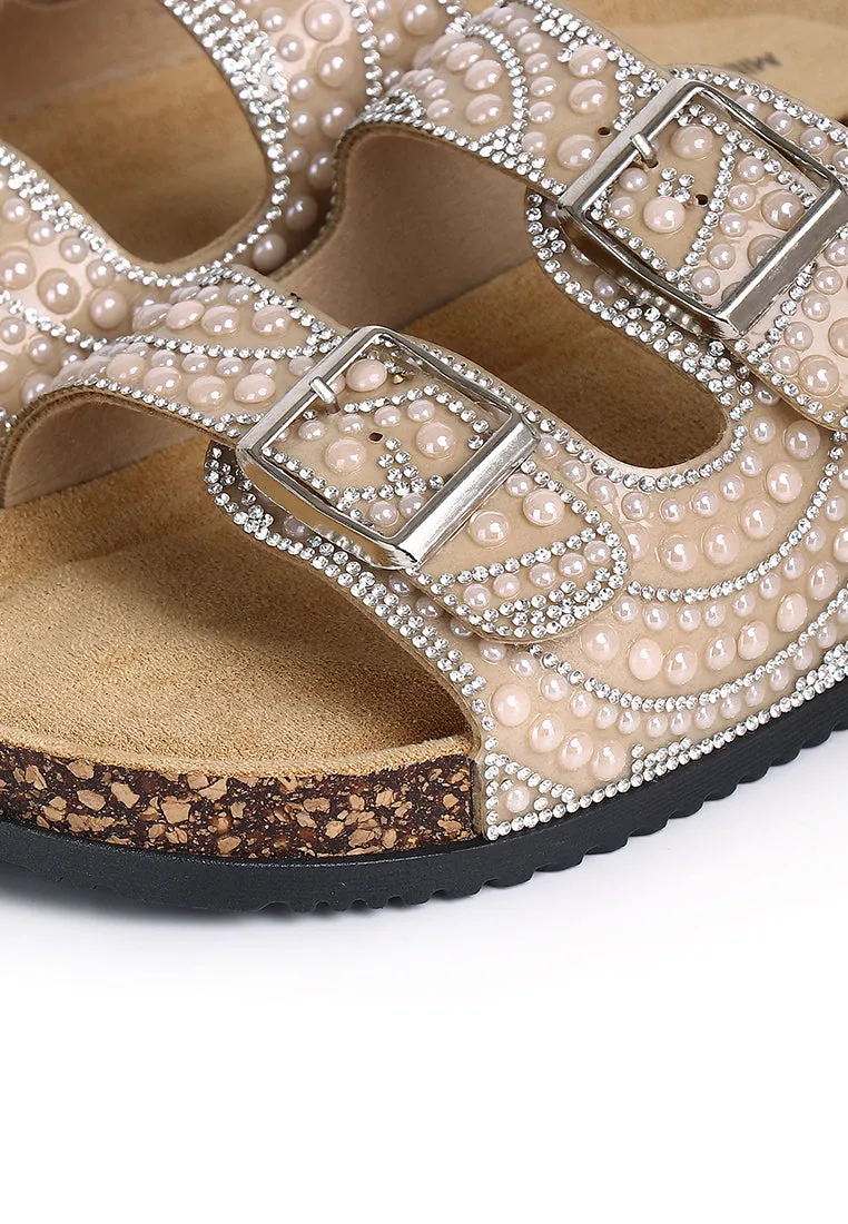 Madison Beaded Two Strap Sandals (Khaki)