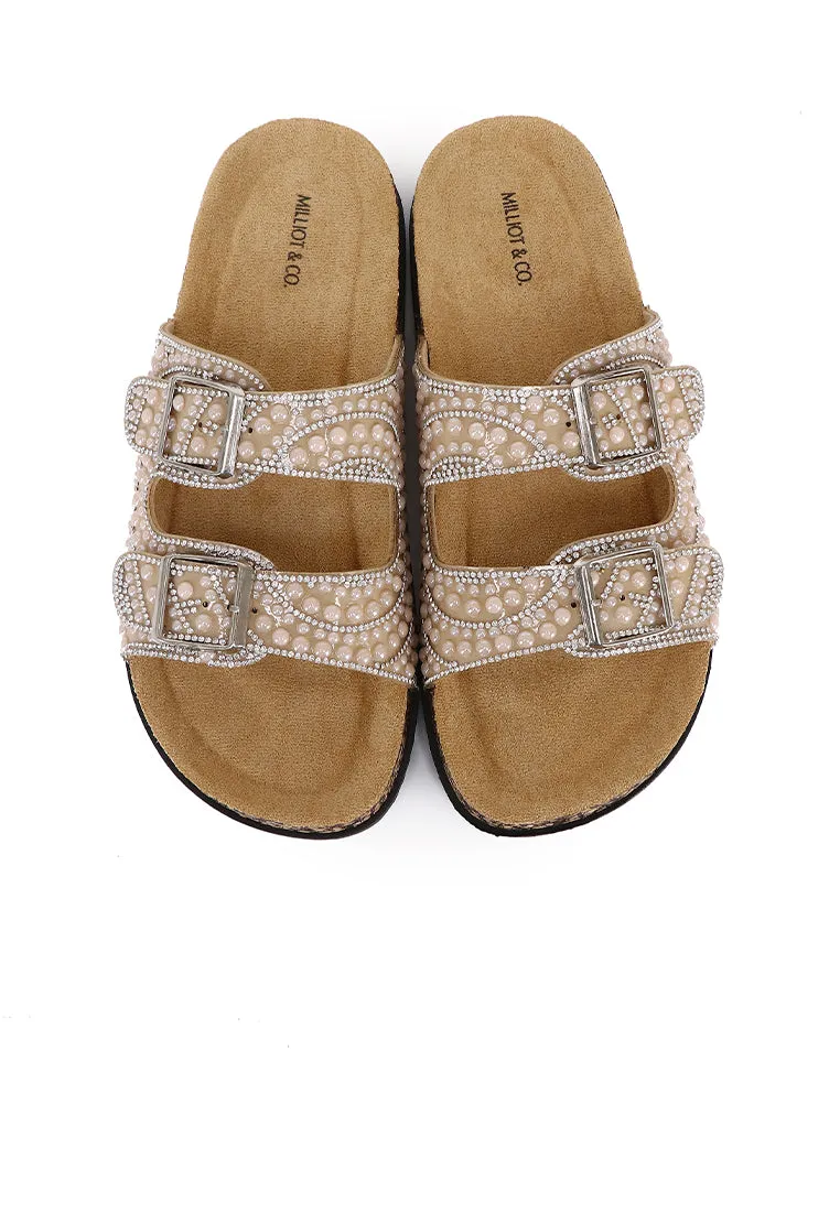 Madison Beaded Two Strap Sandals (Khaki)
