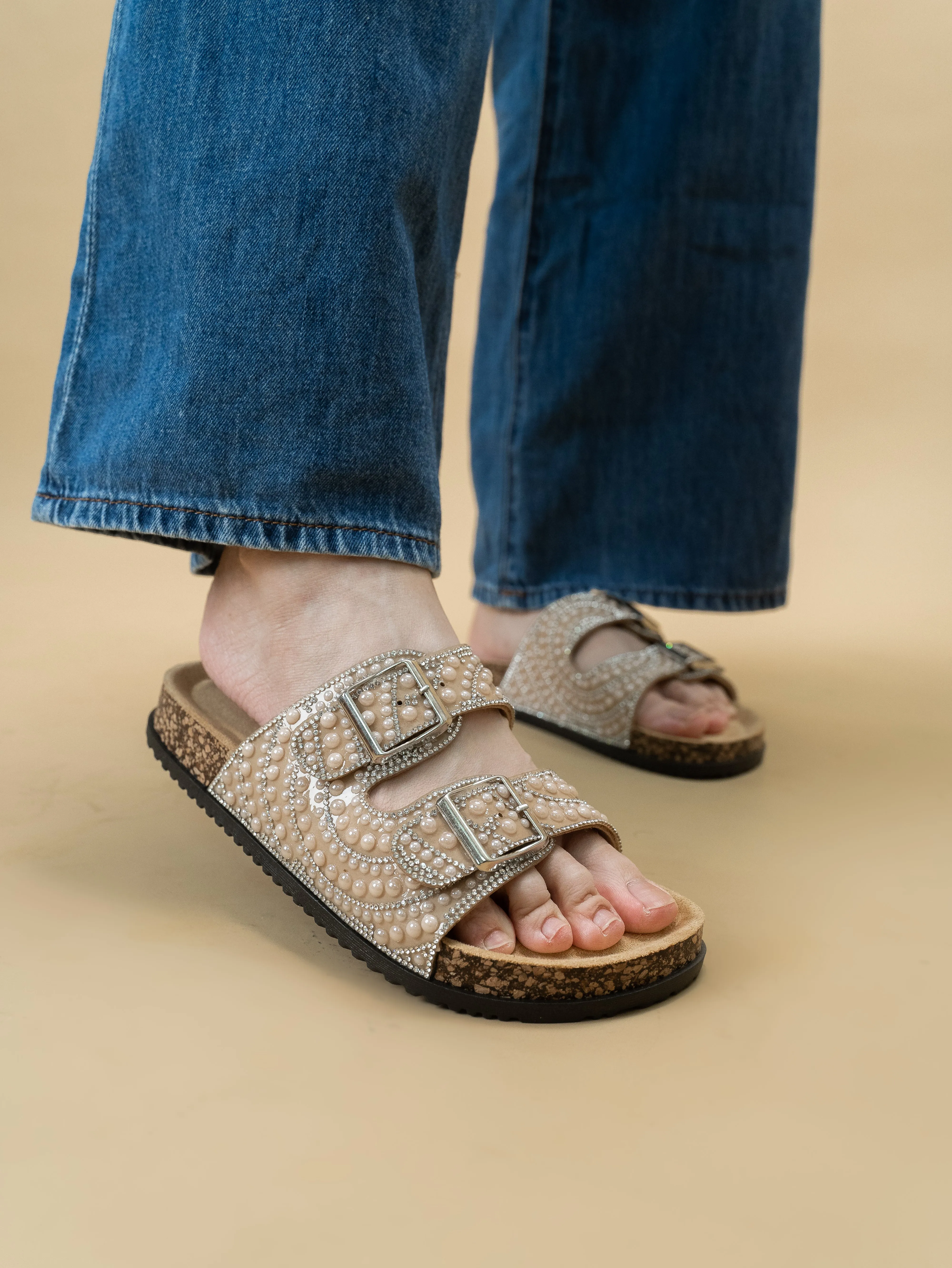 Madison Beaded Two Strap Sandals (Khaki)