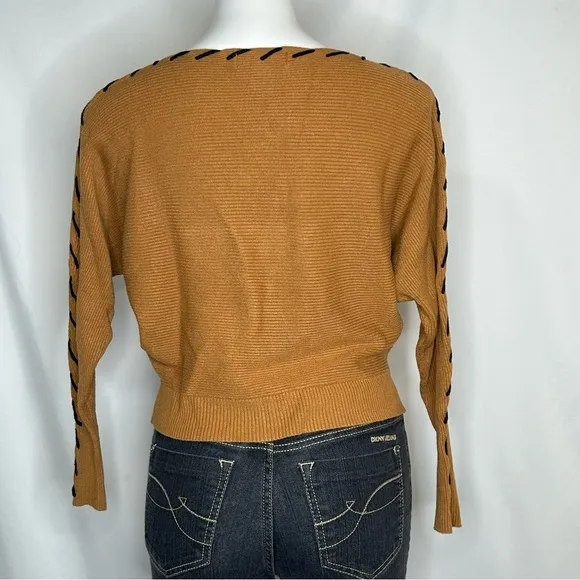 MAGASCHONI Ribbed Dolman Sweater Contrast Stitch Detail, Large