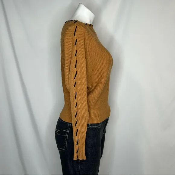 MAGASCHONI Ribbed Dolman Sweater Contrast Stitch Detail, Large