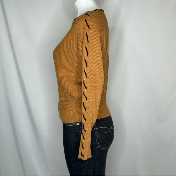 MAGASCHONI Ribbed Dolman Sweater Contrast Stitch Detail, Large