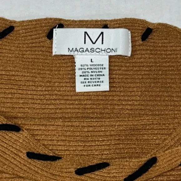 MAGASCHONI Ribbed Dolman Sweater Contrast Stitch Detail, Large