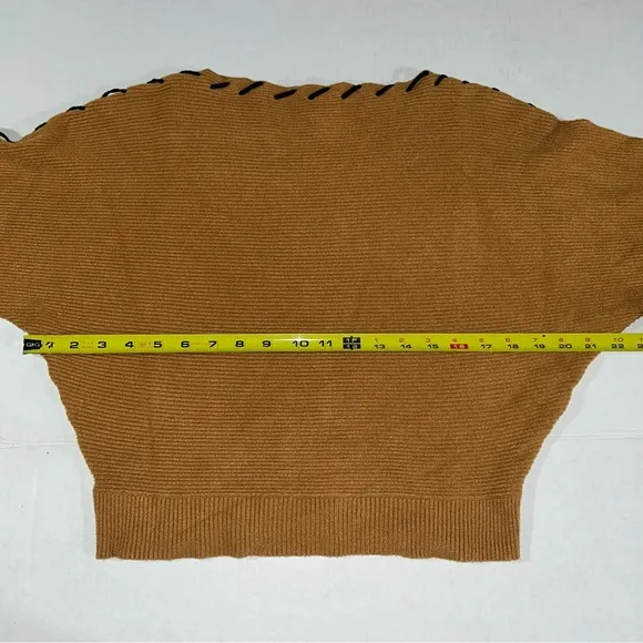MAGASCHONI Ribbed Dolman Sweater Contrast Stitch Detail, Large
