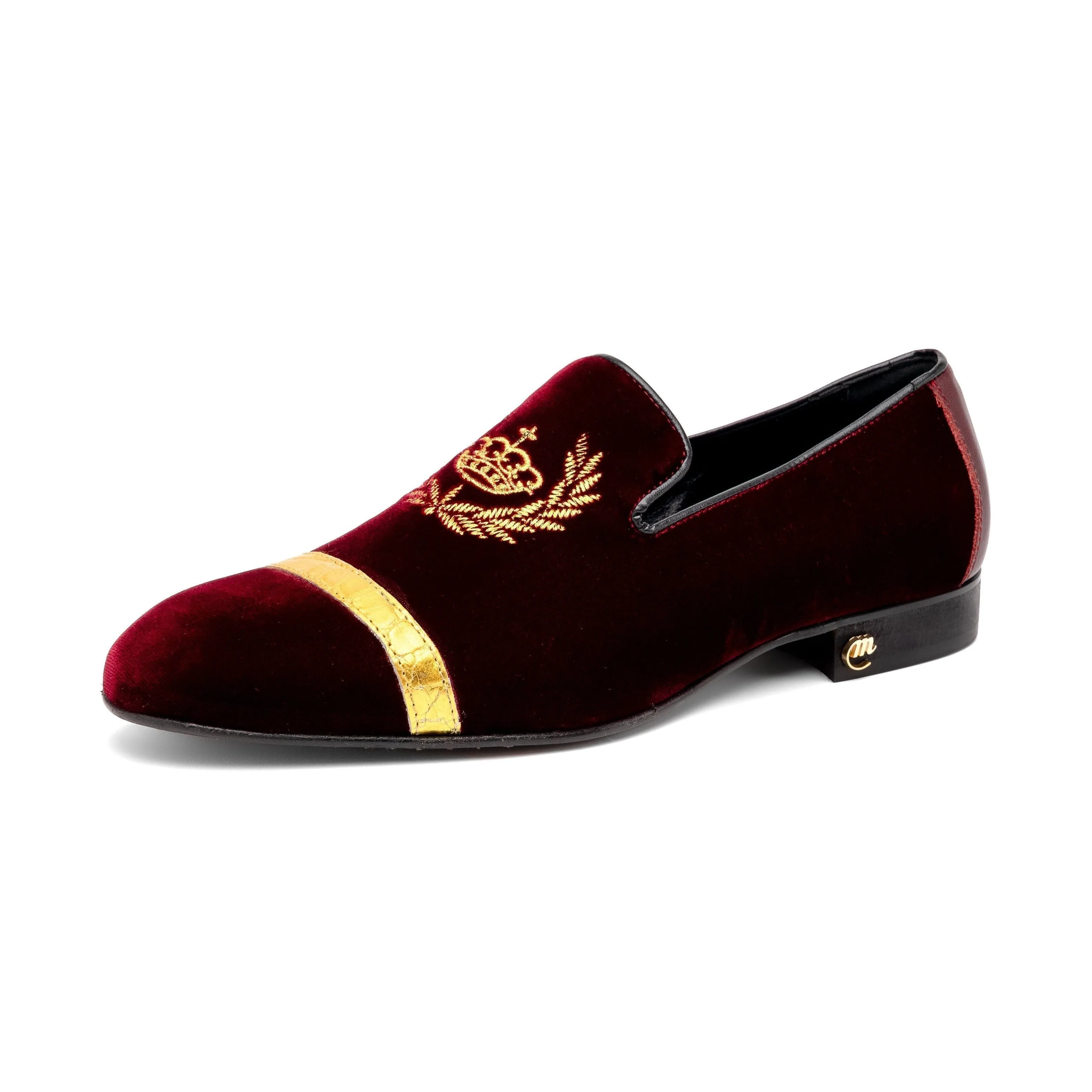 Mauri Crown in Ruby Red / Gold 18k Mens Alligator / Velvet / Nappa Leather Slip-On Loafers