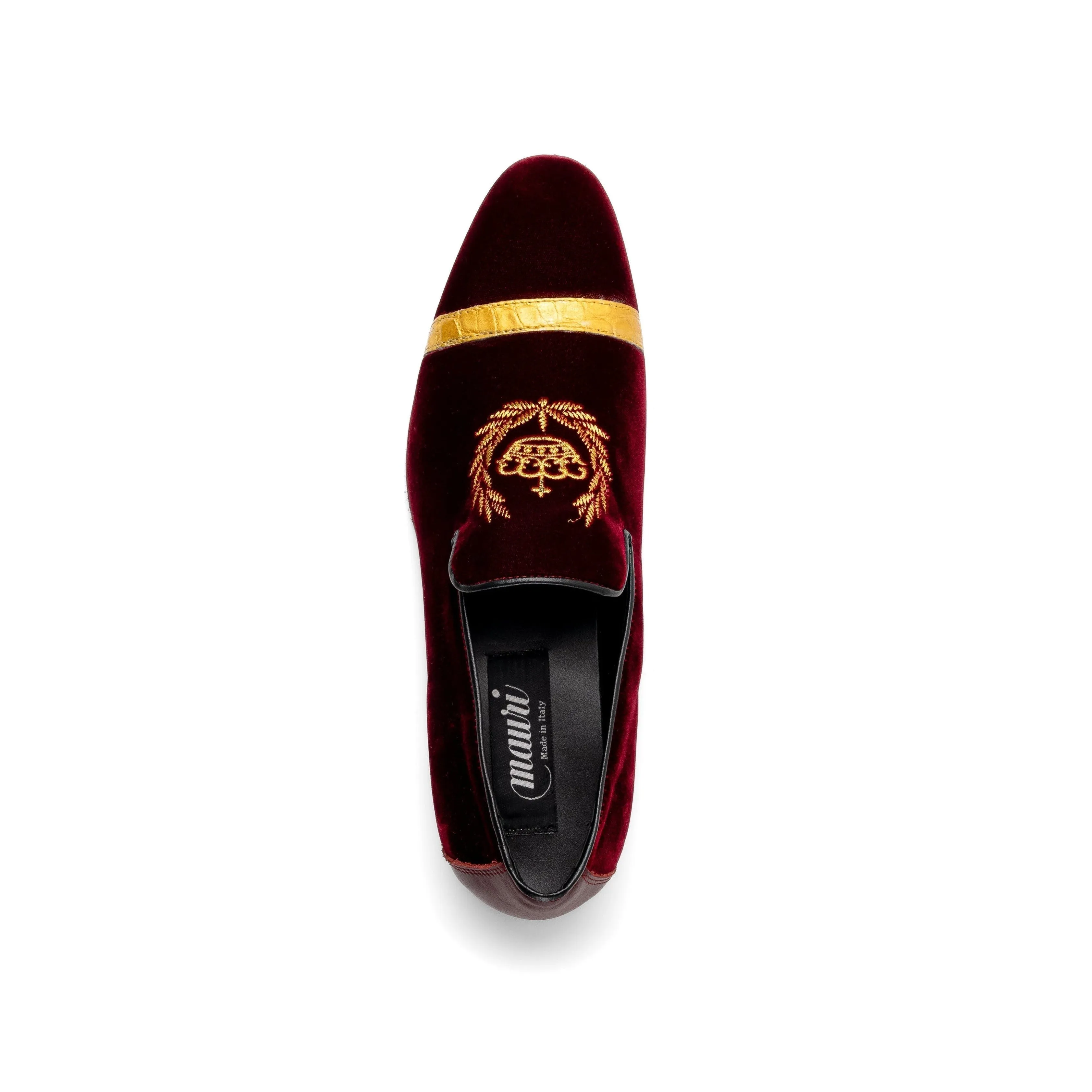 Mauri Crown in Ruby Red / Gold 18k Mens Alligator / Velvet / Nappa Leather Slip-On Loafers