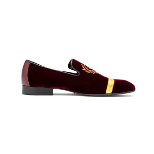 Mauri Crown in Ruby Red / Gold 18k Mens Alligator / Velvet / Nappa Leather Slip-On Loafers
