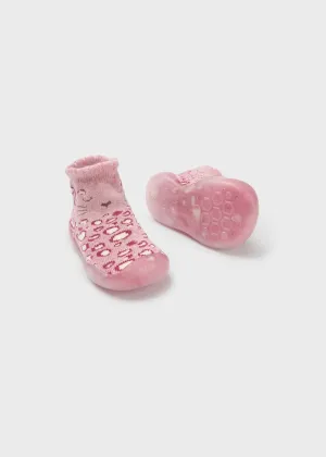 Mayoral Pink Cheetah Rubber Shoe Socks