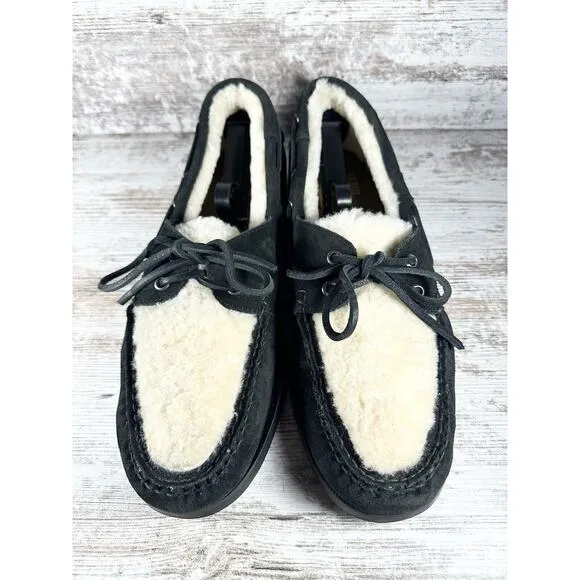 Men's G.H. Bass Mocs Original Hampton Shearling Lined Boat Shoes Black Sz 13D
