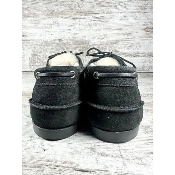 Men's G.H. Bass Mocs Original Hampton Shearling Lined Boat Shoes Black Sz 13D