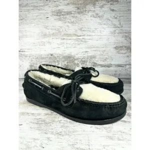 Men's G.H. Bass Mocs Original Hampton Shearling Lined Boat Shoes Black Sz 13D
