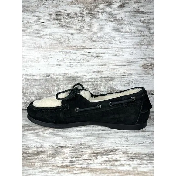 Men's G.H. Bass Mocs Original Hampton Shearling Lined Boat Shoes Black Sz 13D