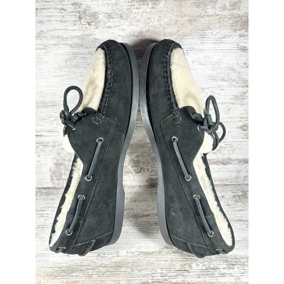 Men's G.H. Bass Mocs Original Hampton Shearling Lined Boat Shoes Black Sz 13D