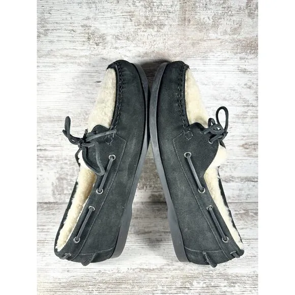 Men's G.H. Bass Mocs Original Hampton Shearling Lined Boat Shoes Black Sz 13D