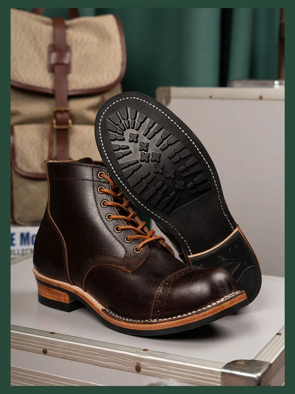 Men's Lumberjack Boots, Waxed Flesh Leather