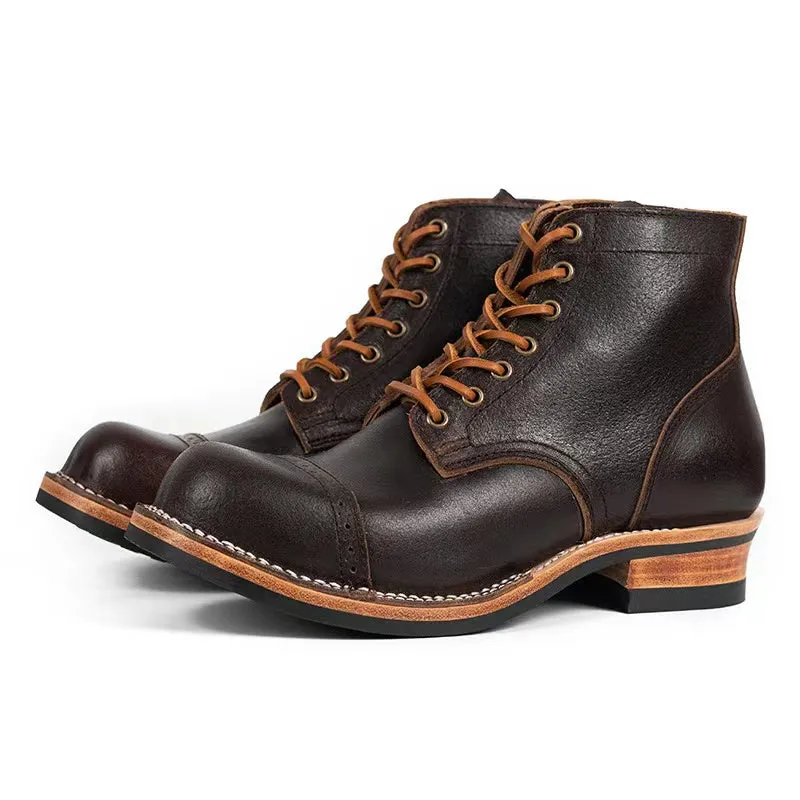 Men's Lumberjack Boots, Waxed Flesh Leather