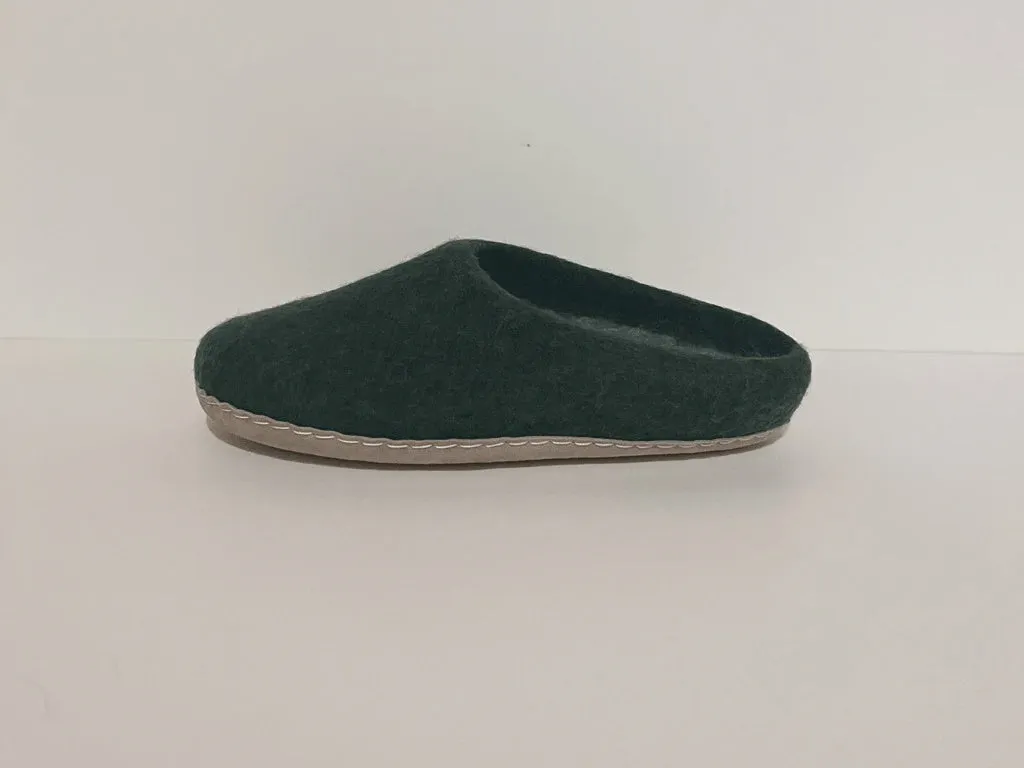 Mens Pine Green Wool Slippers