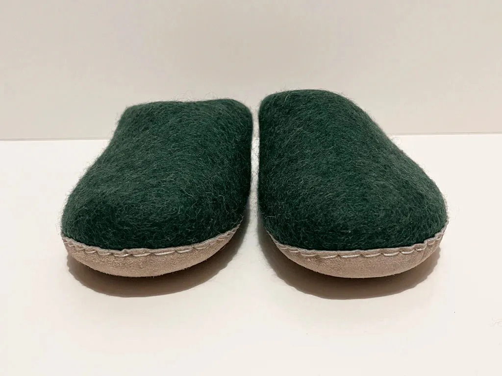 Mens Pine Green Wool Slippers
