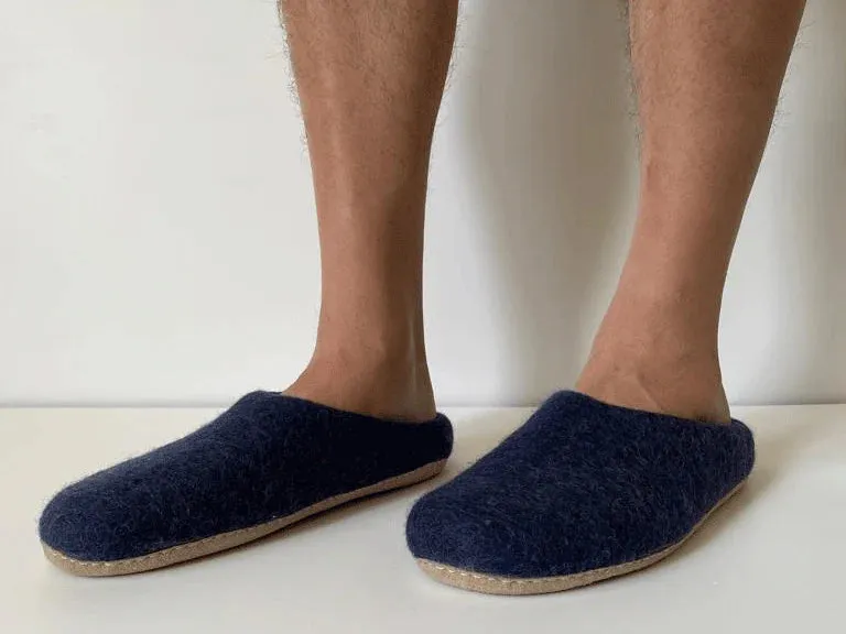 Mens Pine Green Wool Slippers