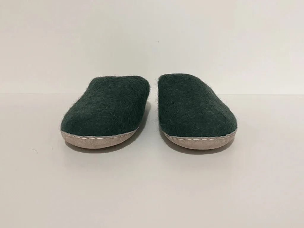 Mens Pine Green Wool Slippers