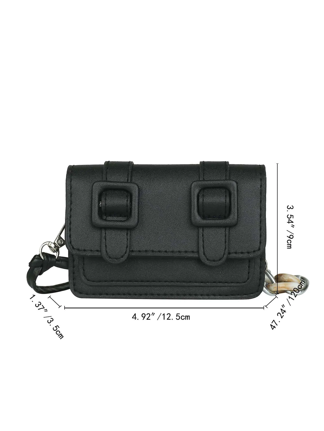 Mini Buckle Detail Stitch Detail Square Bag - Black