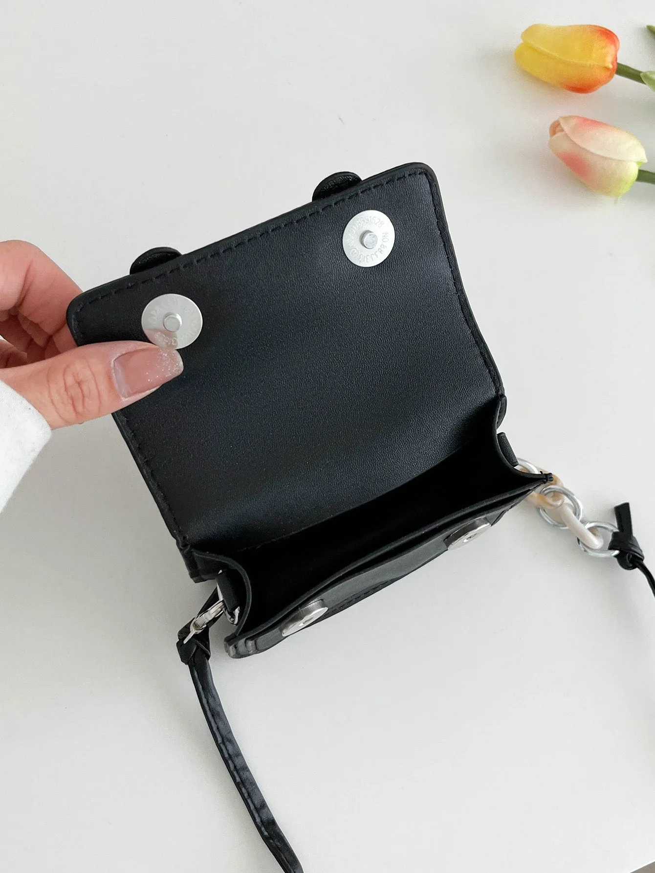 Mini Buckle Detail Stitch Detail Square Bag - Black