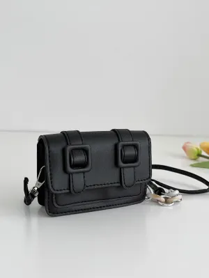 Mini Buckle Detail Stitch Detail Square Bag - Black