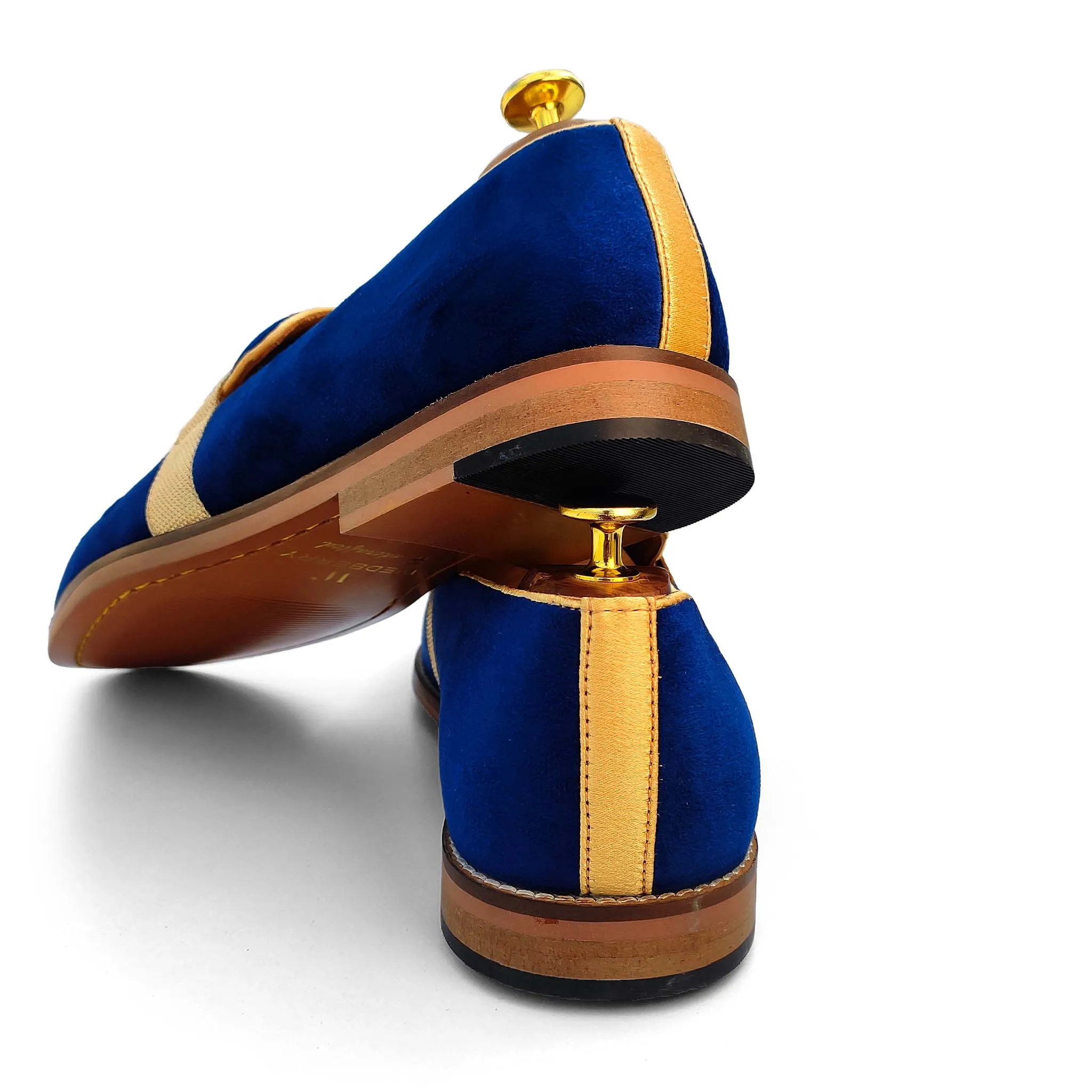 Navy Blue Velvet Hugo Strap Wedding Ethnic Shoes Party Loafers for Men