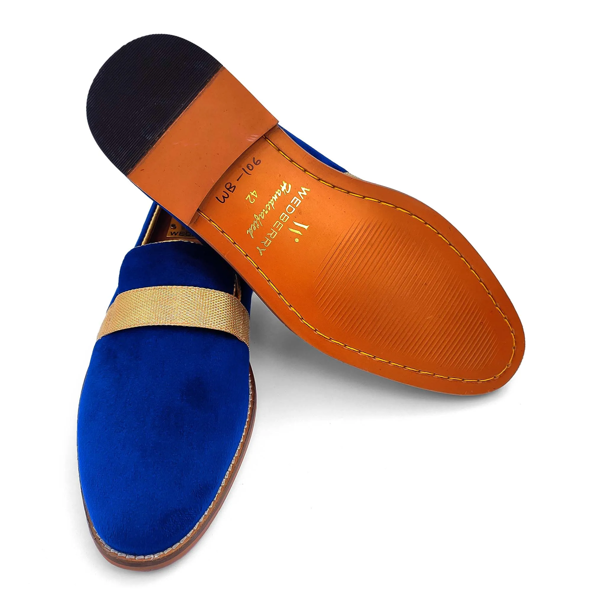 Navy Blue Velvet Hugo Strap Wedding Ethnic Shoes Party Loafers for Men