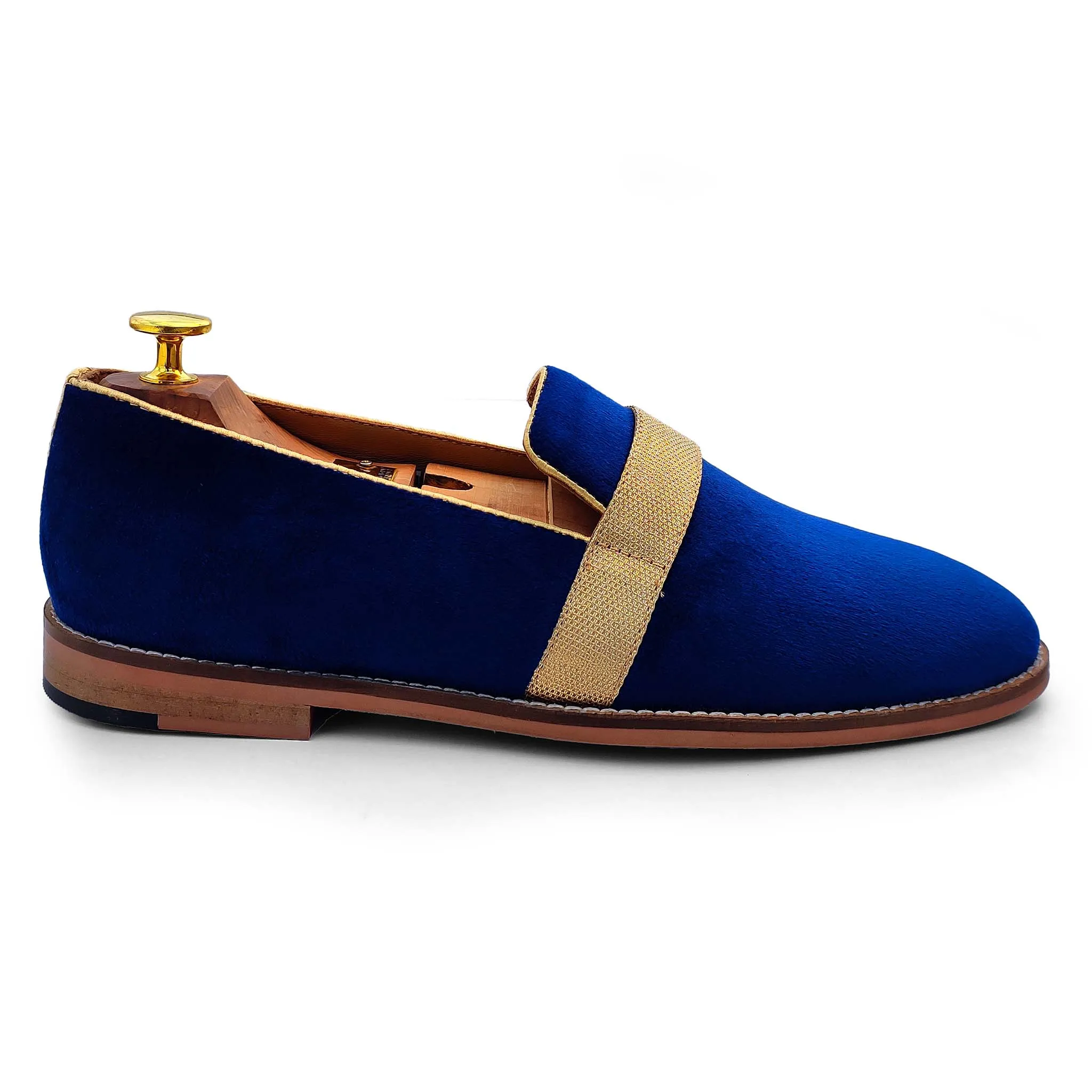 Navy Blue Velvet Hugo Strap Wedding Ethnic Shoes Party Loafers for Men