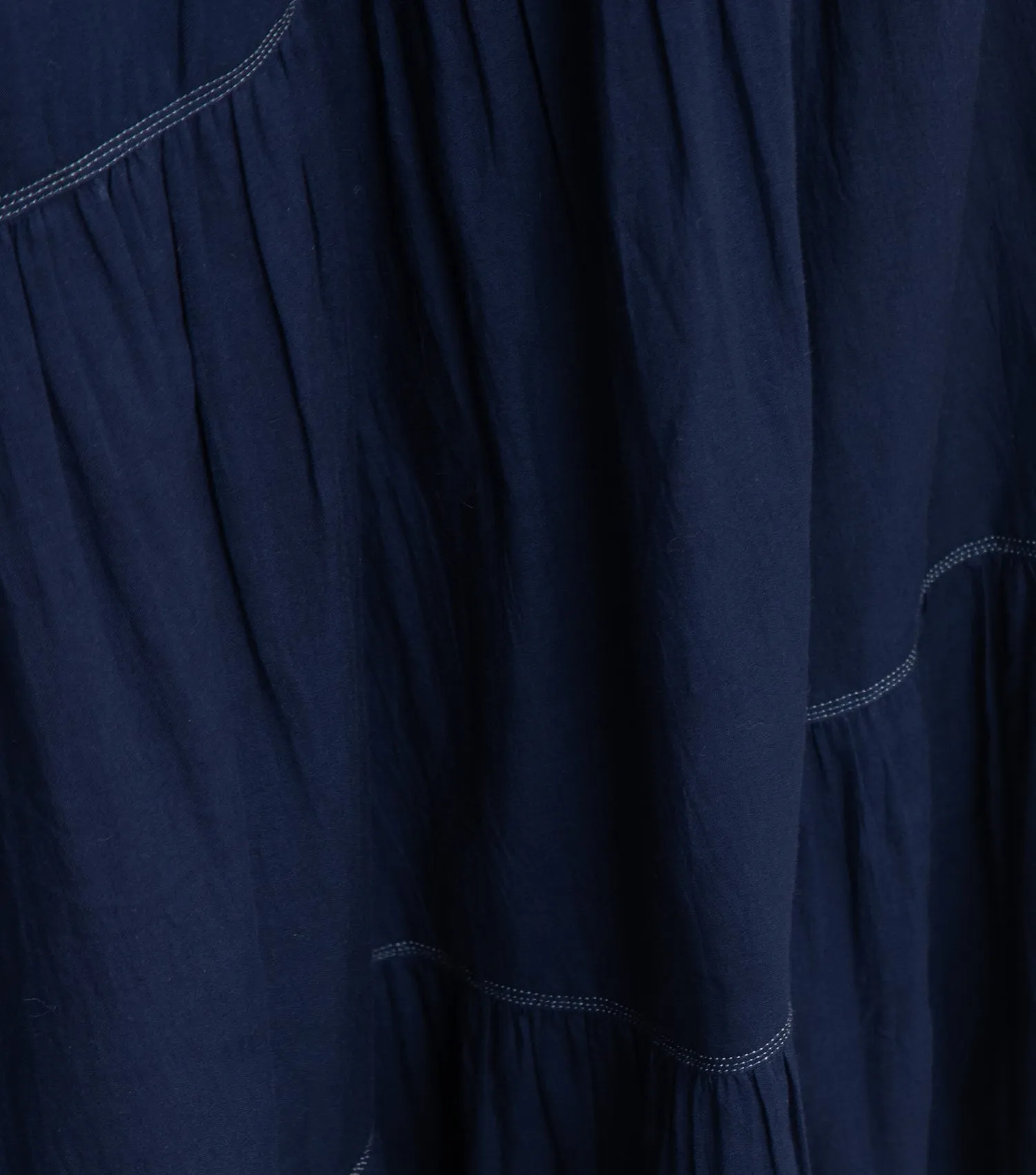 Navy Cotton Skirt with Thread Stitch Line Detail