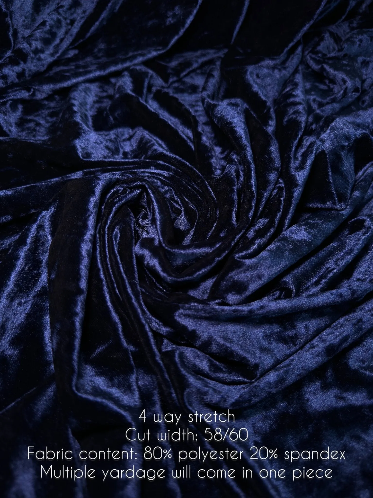 Navy Crushed Stretch Velvet Fabric by Yard, Navy Blue Stretch Material, Dark Blue Velvet with Spandex for Dresses, Bows, Backdrop Curtains