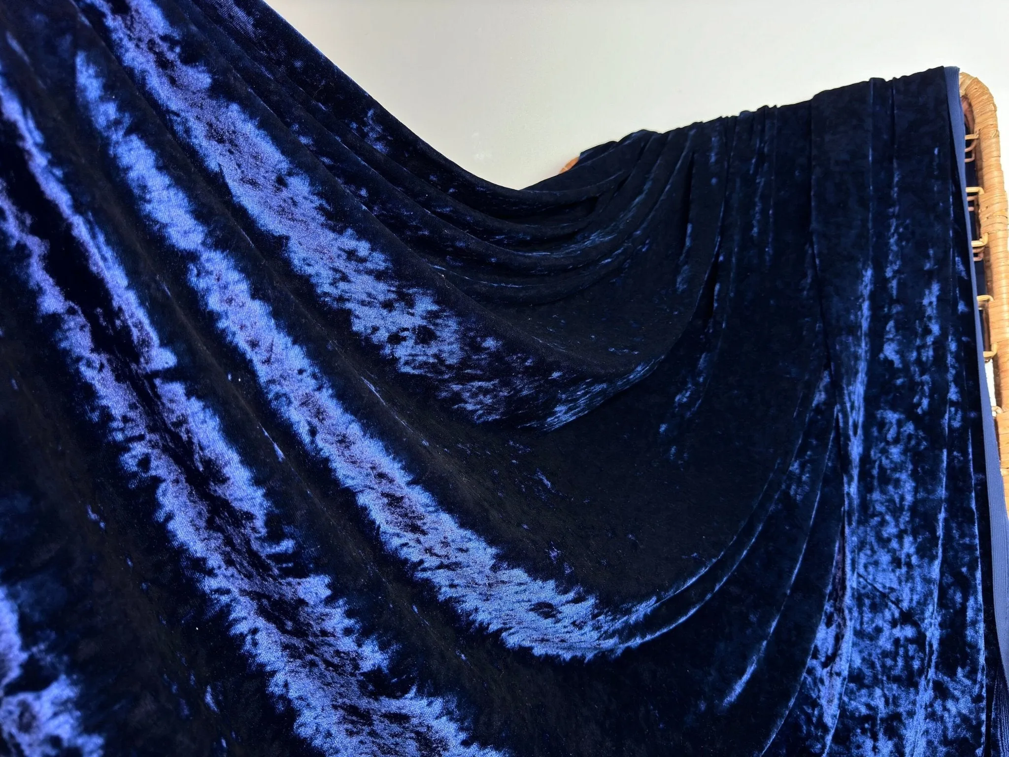 Navy Crushed Stretch Velvet Fabric by Yard, Navy Blue Stretch Material, Dark Blue Velvet with Spandex for Dresses, Bows, Backdrop Curtains