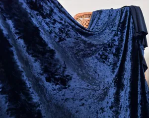 Navy Crushed Stretch Velvet Fabric by Yard, Navy Blue Stretch Material, Dark Blue Velvet with Spandex for Dresses, Bows, Backdrop Curtains