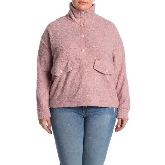 NWT Nordstrom Faux Shearling Snap Front Pullover