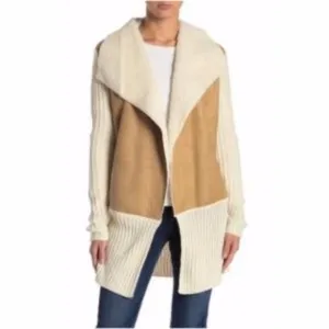 NWT Nordstrom X RDI IVORY Faux Shearling Lined Shawl Cardigan Sweater