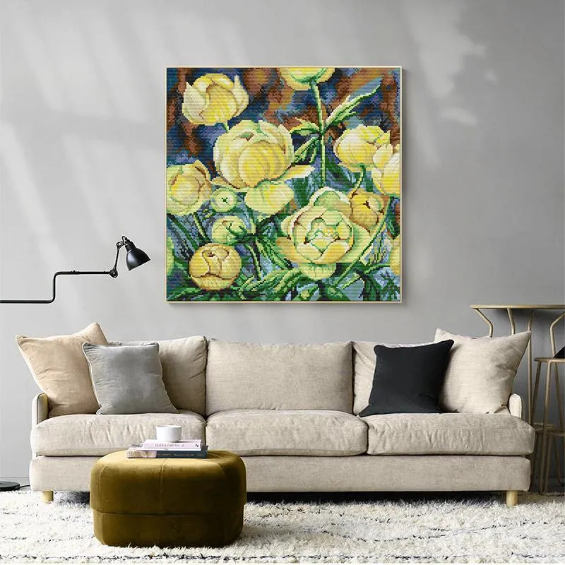 Oil Painting Camellias Floral Patterns HD DIY Cross Stitch