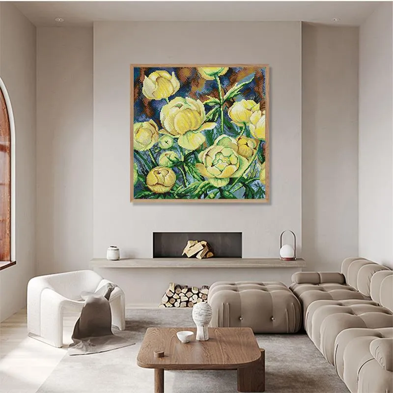 Oil Painting Camellias Floral Patterns HD DIY Cross Stitch