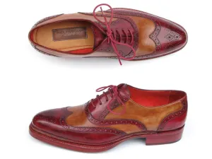 Paul Parkman Men's Leather Wingtip Brogues in Camel & Bordeaux