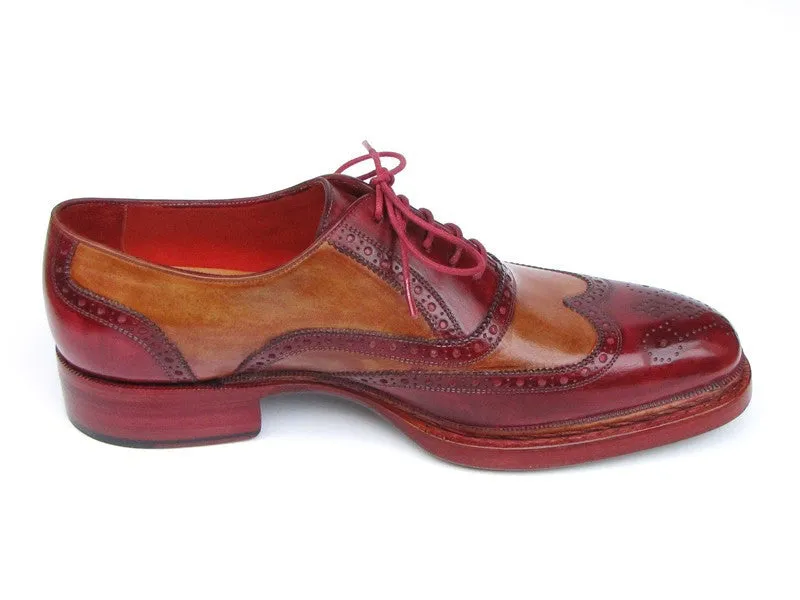 Paul Parkman Men's Leather Wingtip Brogues in Camel & Bordeaux