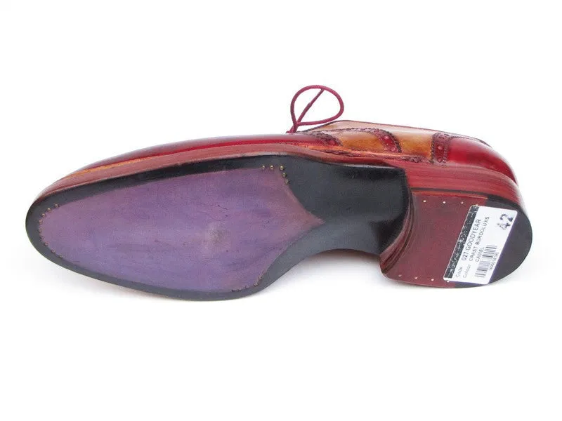 Paul Parkman Men's Leather Wingtip Brogues in Camel & Bordeaux