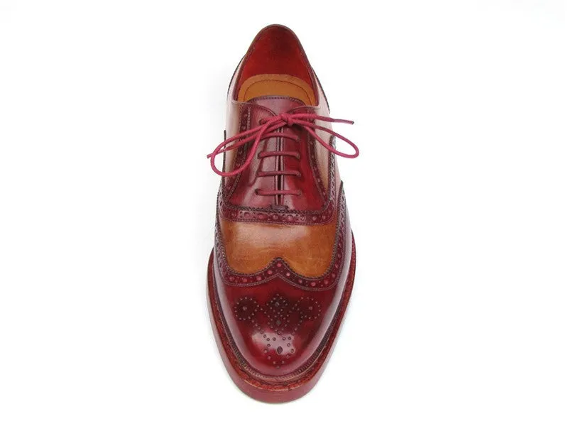Paul Parkman Men's Leather Wingtip Brogues in Camel & Bordeaux