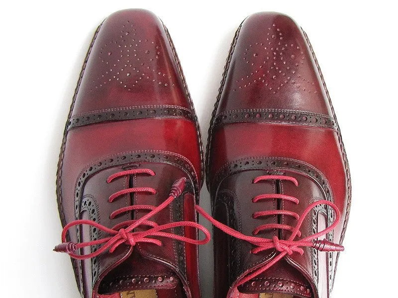 Paul Parkman Men's Side Handsewn Leather Captoe Oxfords in Red / Bordeaux