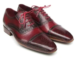 Paul Parkman Men's Side Handsewn Leather Captoe Oxfords in Red / Bordeaux