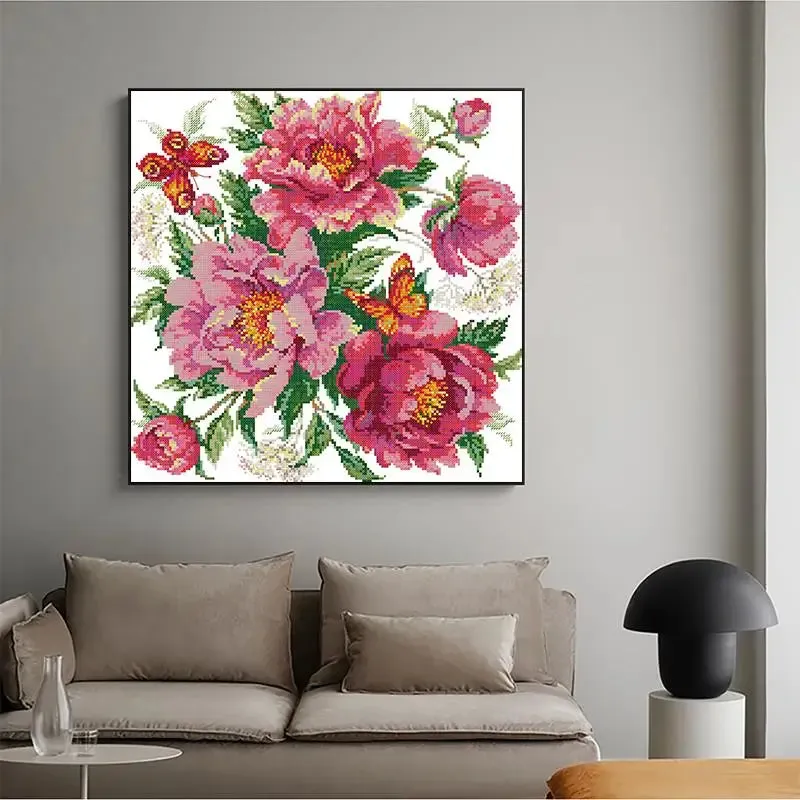 Peony Flower Floral Patterns Stitch Butterfly